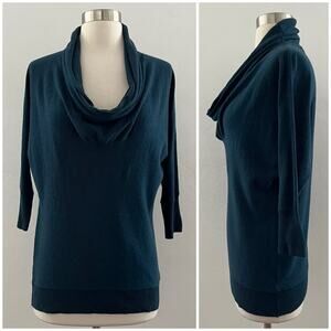 Anthropologie Moth Sweater Women's Small Teal Cowl Neck Ribbed Minimalist Casual